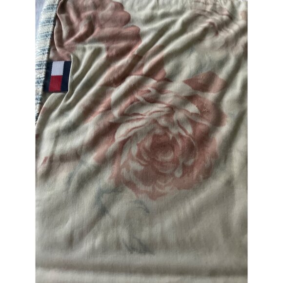 90s Tommy Hilfiger Twin Flat Sheet 100% Combed Cotton Floral Maiden Lane Blue - Picture 4 of 11